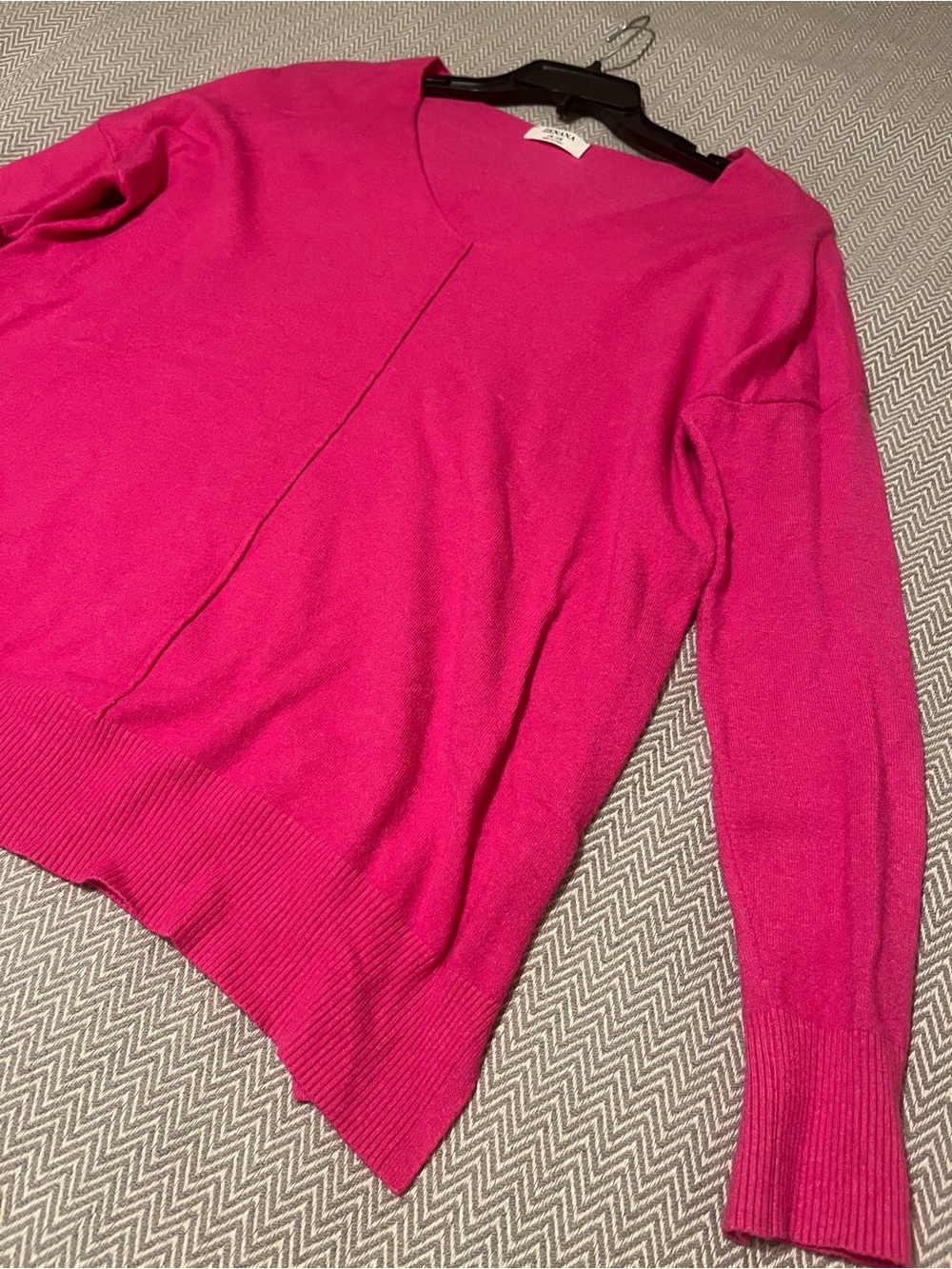 Zenana Hot Pink V-Neck Sweater. Super Soft with Exposed Seams. Size 1X/2X.